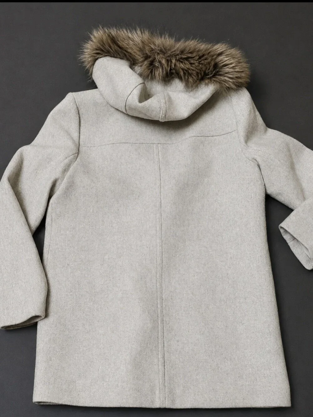 J. Crew Light Gray Wool-Blend Pea Coat with Faux Fur Trimcrew Size 12